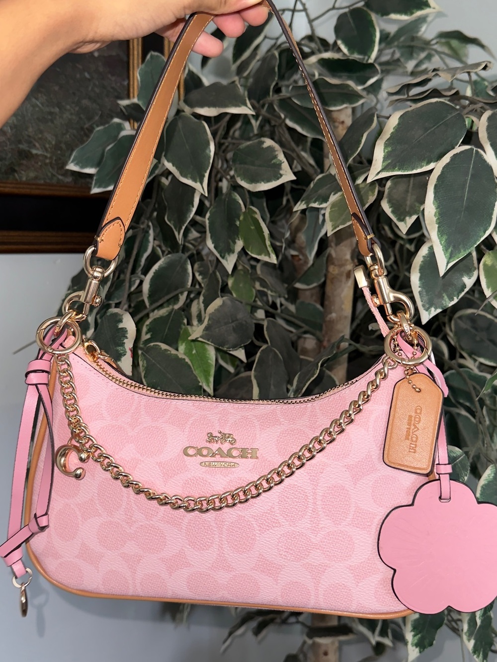 Coach Powder Pink Charm Teri Shoulder Bag with Gold Chain
